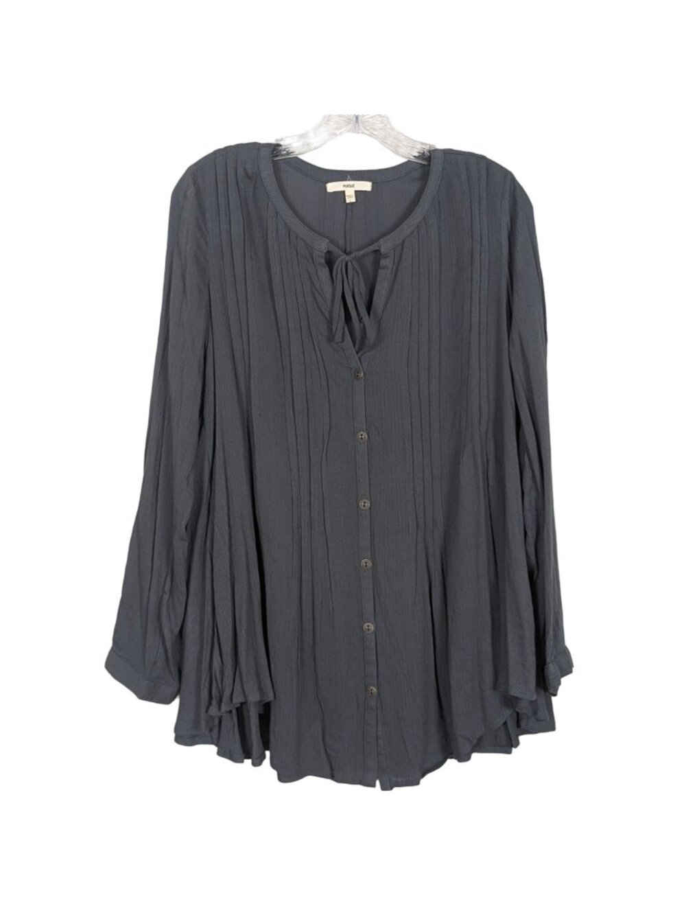 PURSUE long sleeve V Tie neck button front oversized comfortable Gray Tunic size